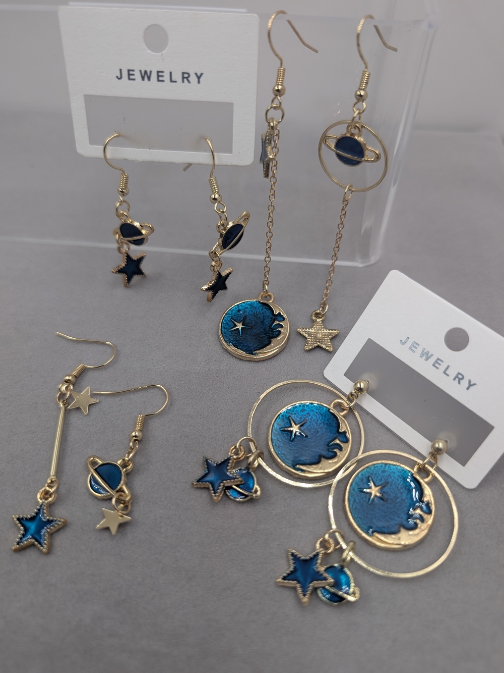 Celestial Moon Star Saturn Deliberate Mismatched Earrings 4 Pair Lot NASA | 0905
